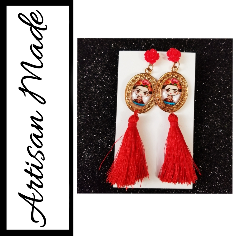 Frida Kahlo Red Rose Artisan Earrings